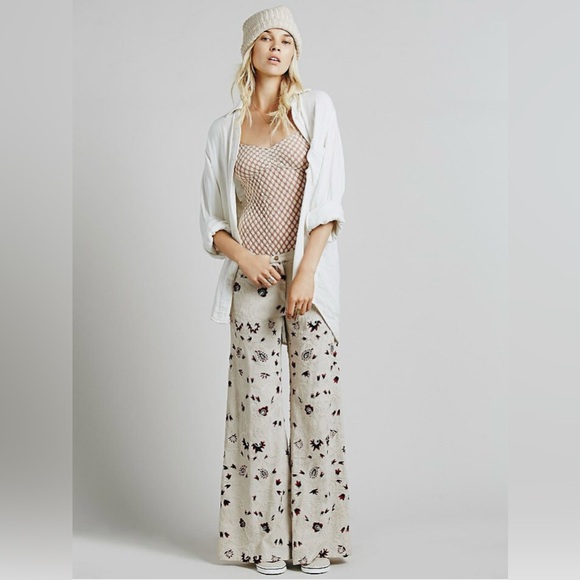 Free People Amber Palace Embroidered Wide Leg Pants